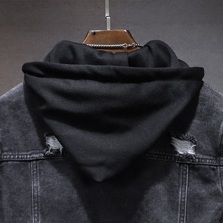 Men's Casual Jacket Hole Detachable Hooded Denim Jacket - Phosgene