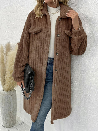 Women's Plush Lapel Long-sleeved Woolen Coat Top - Phosgene