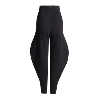 High Waist Profile Knitted Long Solid Color Women's Flab Hiding Street Hipster Pants - Phosgene