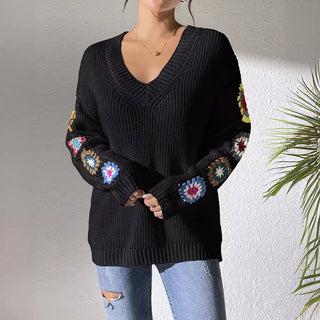 Autumn And Winter Crochet Stitching V-neck Pullover Sweater - Phosgene