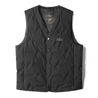 Men's Basic Warm Cardigan Button V-neck Base Down Vest Phosgene