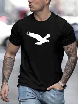 3D Digital Printing Eagle Solid Color Men's Casual Short-sleeved T-shirt Phosgene