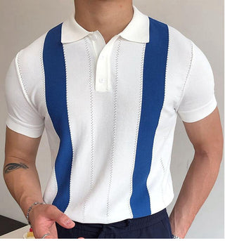 Men's White Striped Slim-fit Short-sleeved Sweater Phosgene