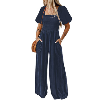 Women's Square Collar Short Sleeve Jumpsuit Phosgene