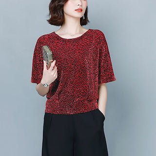 Plus Size Loose-fitting Belly-covering Bright Silk Bottoming Leopard Print Shirt - Phosgene