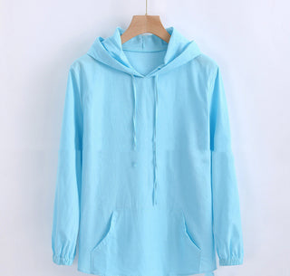 Men's Long-sleeved Hooded Cotton And Linen Shirt Phosgene