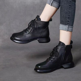 Round Toe Lace-up Platform Ankle Boots - Phosgene