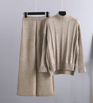 High-end Mock Neck Sweater Wide-leg Pants Suit Women - Phosgene