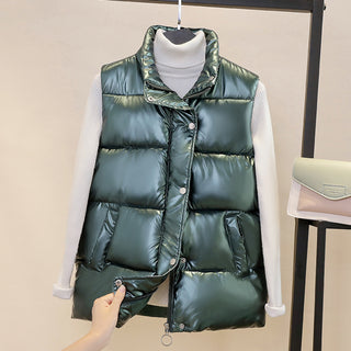 Women's Stand Collar Versatile Shiny Down Cotton Vest - Phosgene