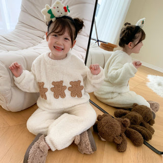 White Winter Girls Flannel Pajamas Suit - Phosgene