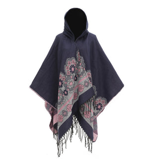 European And American Flower Woven Split Shawl Acrylic Fiber Hat Cloak - Phosgene