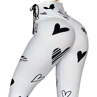 Drawstring Heart Print Yoga Sports Hip-hop Fitness Leggings - Phosgene