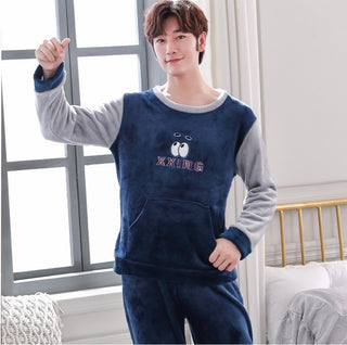 Coral Velvet Thickened Plus Velvet Cartoon Men's Pajamas - Phosgene