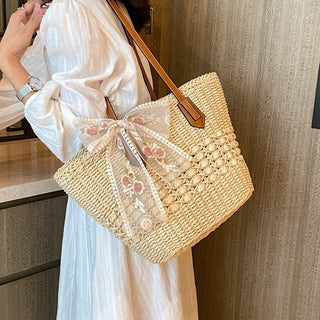 Fashion Women's Bag Weaving Hollow Shoulder Tote Bag - Phosgene