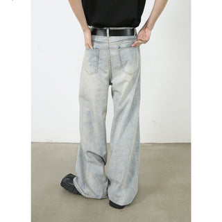 American Retro Washed Straight Jeans Men Phosgene