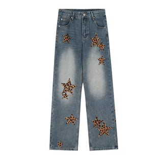 Leopard Print Five-pointed Star Jeans For Men And Women Phosgene