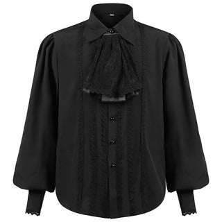 Punk Retro Shirt Men's Solid Color Pleated Lace Fake Collar Long Sleeve Loose  Shirt Phosgene