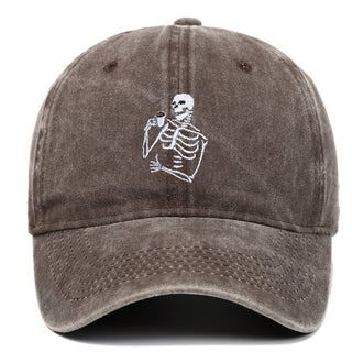 Skull Tea Embroidery Baseball Vintage Distressed Washing Cap - Phosgene