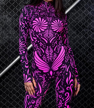 Fluorescent Skeleton Digital Printing Jumpsuit - Phosgene