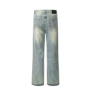 Retro Straight Jeans Men's Punk Distressed Phosgene