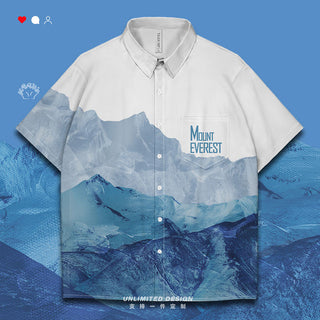 Mountain Oil Painting Trend Short Sleeved Shirt Phosgene