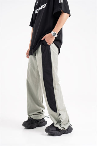 Contrast Color Track Sweatpants Snap Fastener Split Stitching Casual Trousers - Phosgene