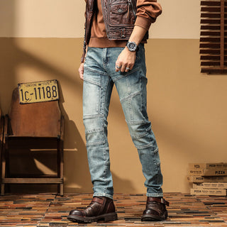 Casual Straight-leg Slim Fit High Quality Stretch Blue Denim Trousers Phosgene