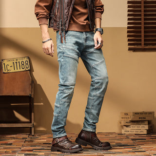 Casual Straight-leg Slim Fit High Quality Stretch Blue Denim Trousers Phosgene