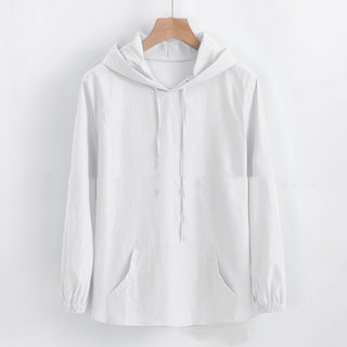 Men's Long-sleeved Hooded Cotton And Linen Shirt Phosgene