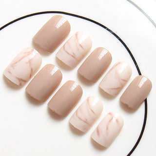 Light khaki smudge false nails - Phosgene