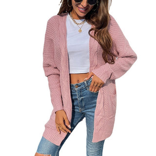 Mid-length Knitted Cardigan Jacket With Twist Pockets - Phosgene