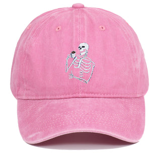 Skull Tea Embroidery Baseball Vintage Distressed Washing Cap - Phosgene