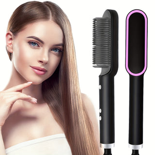 2-in-1 Electric Hair Straightener Brush Hot Comb Adjustment Heat Styling Curler Anti-Scald Comb, 2-in-1 Styling Tool For Long-Lasting Curls And Straight Hair - Phosgene