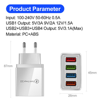 USB Charger Quick Charge 3.0 4 Phone Adapter For Tablet Portable Wall Mobile Charger Fast Charger - Phosgene