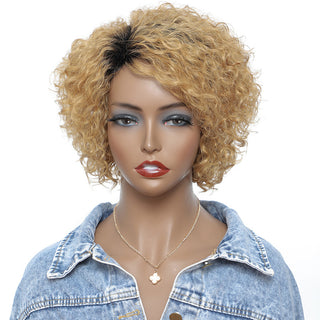 Small Curly Real Hair Headgear, Gradual Fluffy Head High-end Short Hair Cover - Phosgene