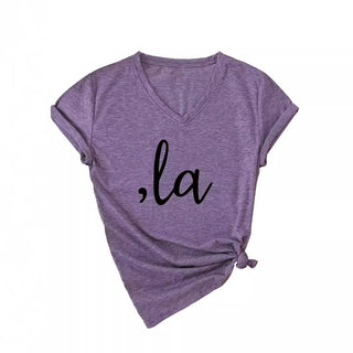 Letter V-neck T-shirt Simple Women - Phosgene