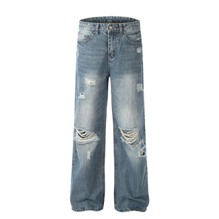 Washed And Frayed Jeans Men's Street Tide Brand Phosgene