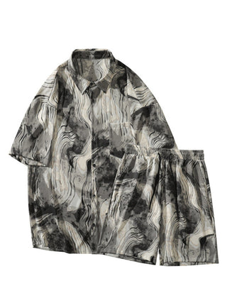 Ink Tie Dye Floral Shirt Men's Short Sleeved Shirt Phosgene