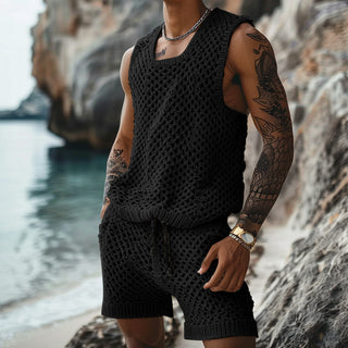 Casual Vertical Pattern Suit Slim Lapel Short Sleeve Button Shirt Shorts - Phosgene