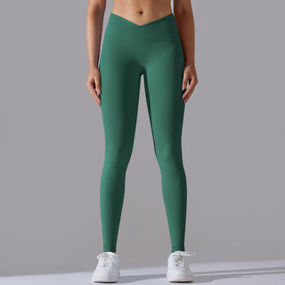 Women's Seamless Knit Breathable Solid Color Cross Waist Yoga Trousers Phosgene