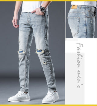 New Patch Ripped Jeans Men's Stretch Phosgene