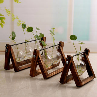 Swing Wooden Stand Hydroponic Plant Container Glass Vase - Phosgene