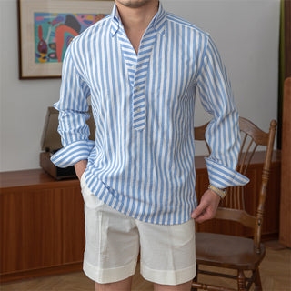 Breathable Seersucker Striped Long-sleeved Shirt Phosgene