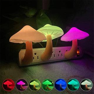 LED Night Light Mushroom Wall Socket Lamp EU US Plug Warm White Light-control Sensor Bedroom Light Home Decoration - Phosgene