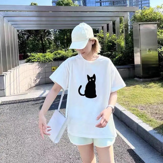 Black Cat Loose Short-sleeved T-shirt Women's Top Phosgene