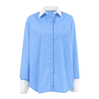 Common Blue And White Casual Women's Blouse Phosgene