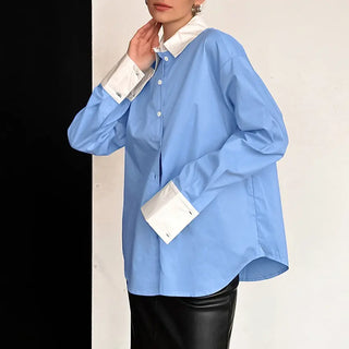 Common Blue And White Casual Women's Blouse Phosgene