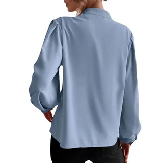 Commute Style Solid Color Round Neck Long Sleeve Single-breasted Women's Shirt Phosgene