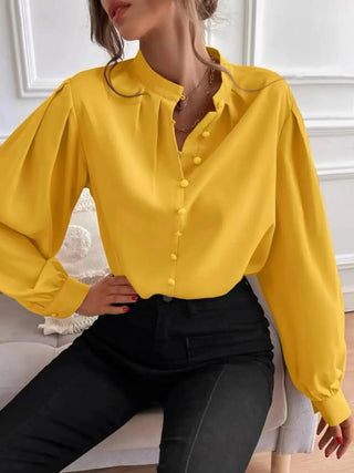 Commute Style Solid Color Round Neck Long Sleeve Single-breasted Women's Shirt Phosgene