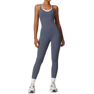 Fake Two-piece Contrast Color Sling Sports Jumpsuit - Phosgene